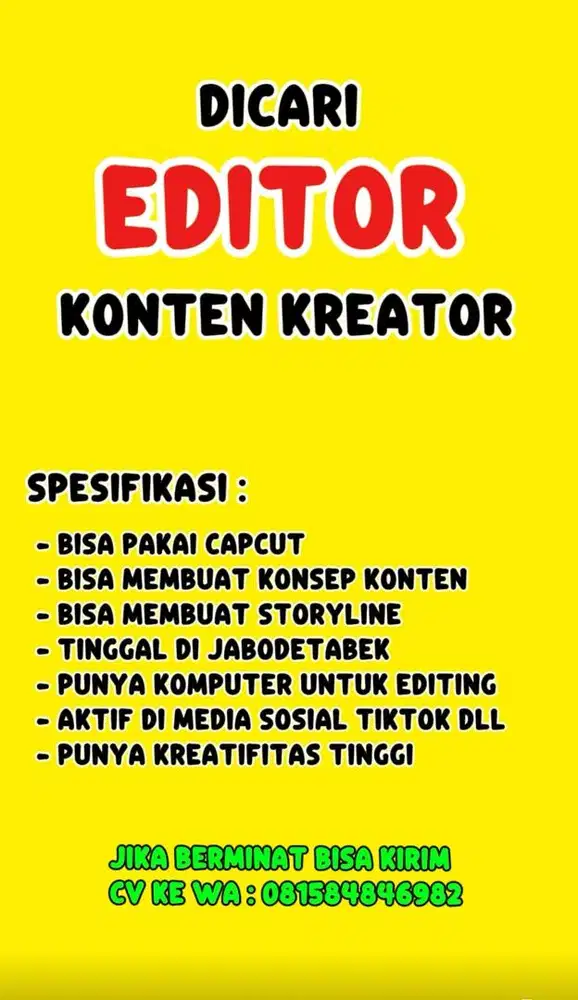Dicari Editor Video Konten
