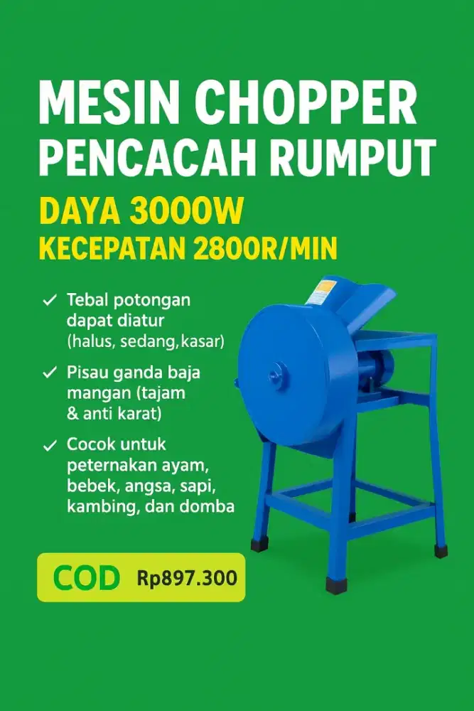 Mesin Pencacah Rumput Serbaguna 3000W dengan Pisau Baja Mangan Ganda