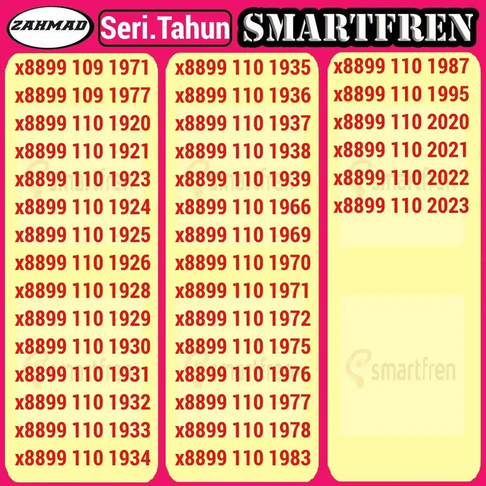 SMART-Tahun) NOCAN SMARTFREN Seri Tahun kartu perdana nomor cantik