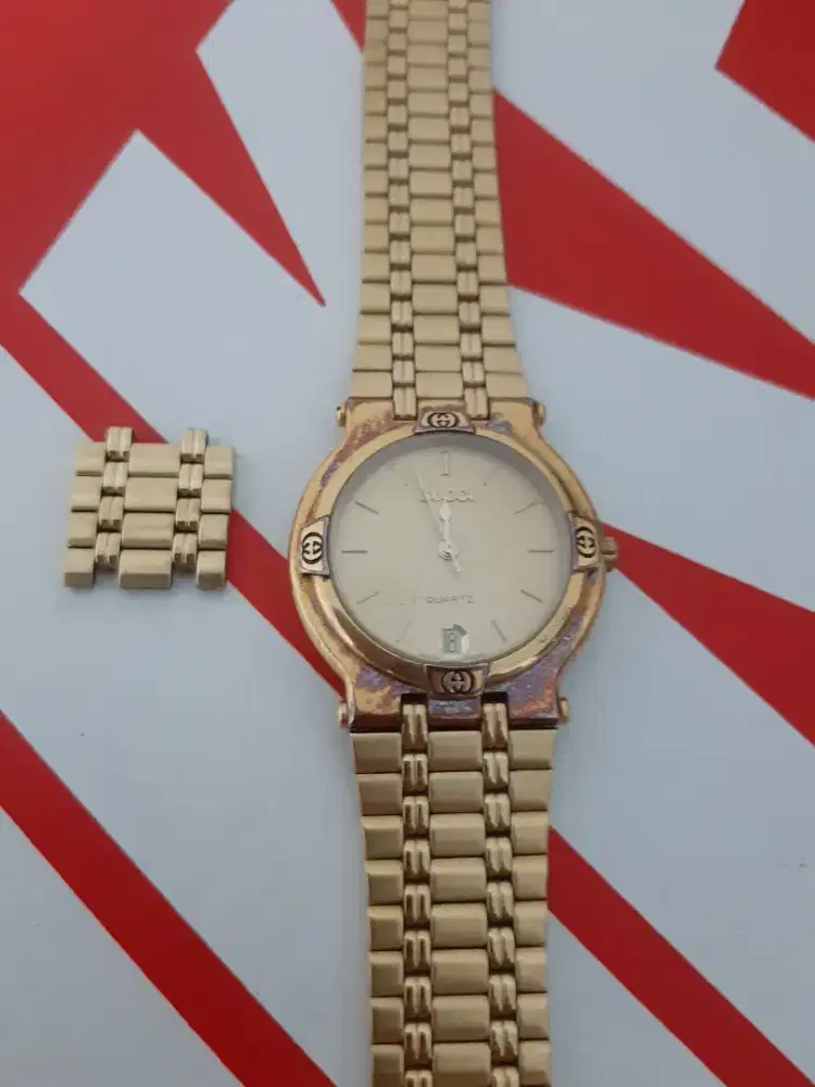Gucci Jam tangan unisex merek Gucci Gold Plated Vintage Original