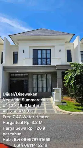 Dijual dan Disewakan Rumah 2 Lt Neo Jade Summarecon Makassar