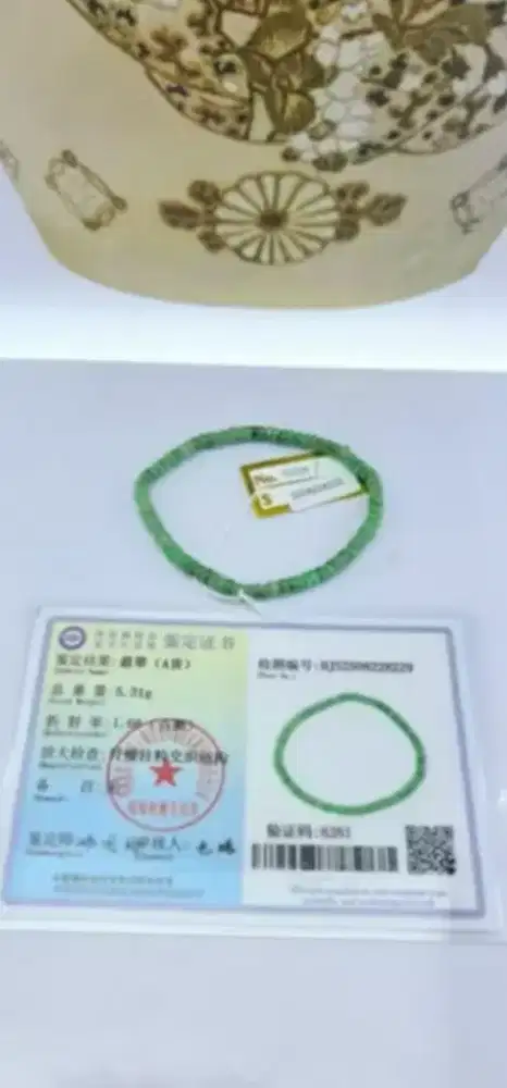 Gelang giok Burma Myanmar hijau gelap bentuk sempoa jelas