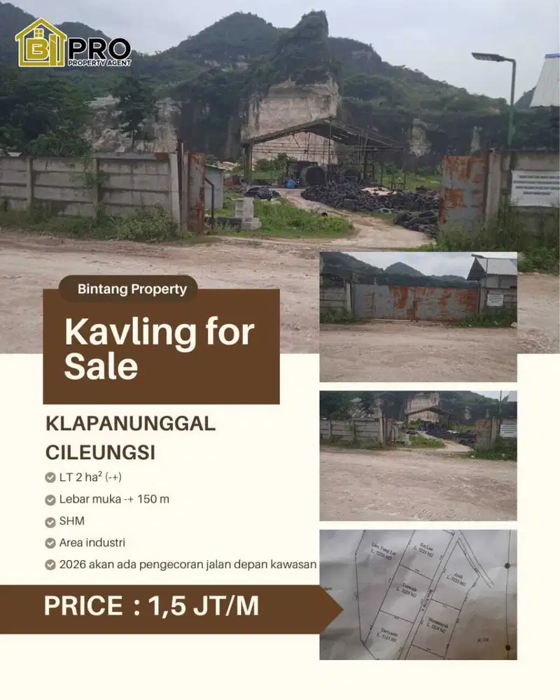 Di jual tanah di kawasan industri Klapanunggal, Cileungsi, Bogor.