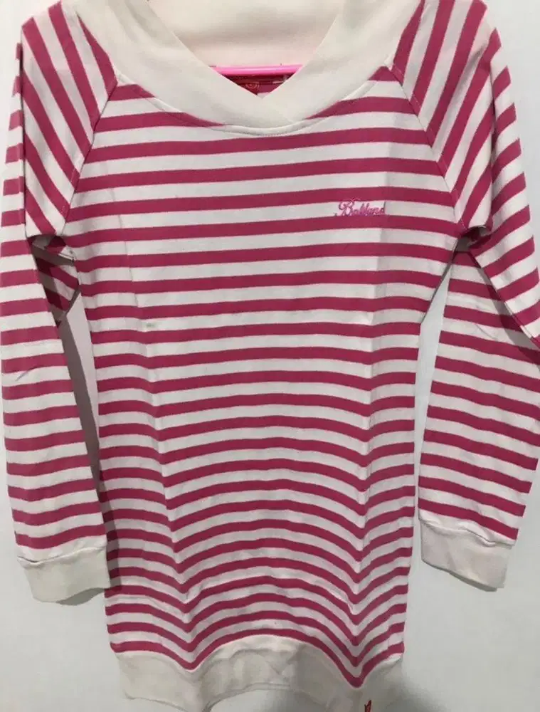 Kaos panjang belang belang pink