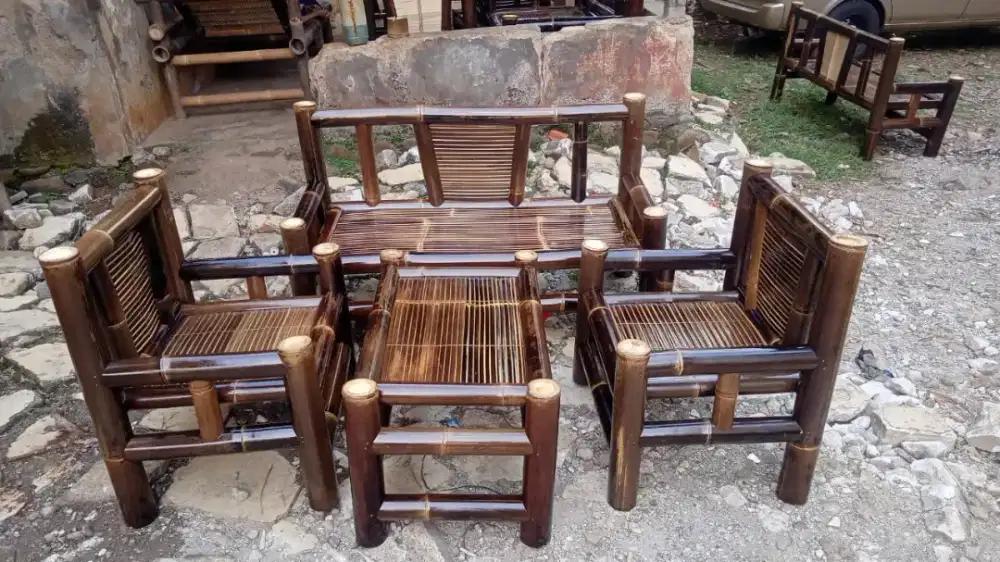 Stelan kursi teras Bambu hitam Asli