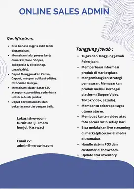 ONLINE SALES ADMIN ( Furniture Showroom)