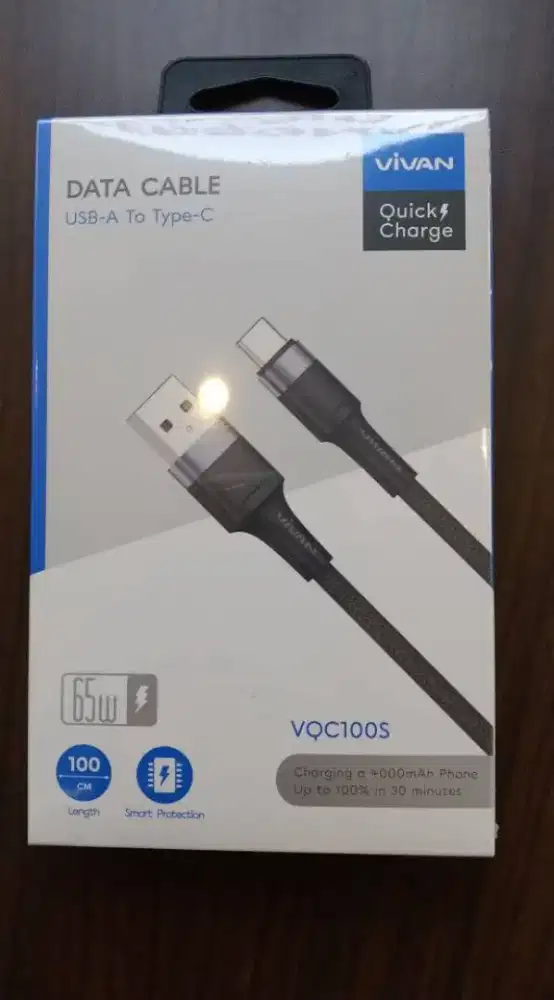 Vivan VQC100S Kabel Data Charger USB Type C Smart Protection 65W QC