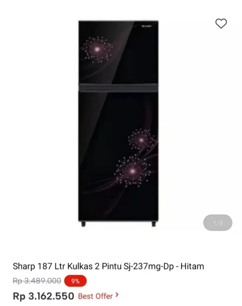 Sharp 187 Ltr Kulkas 2 Pintu Sj-237mg-Dp - Hitam