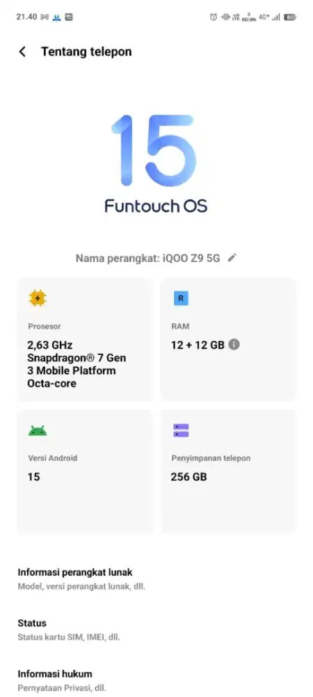 iQOO Z9 - RAM 12GB/ROM 256GB - Fullset dan Mulus Total
