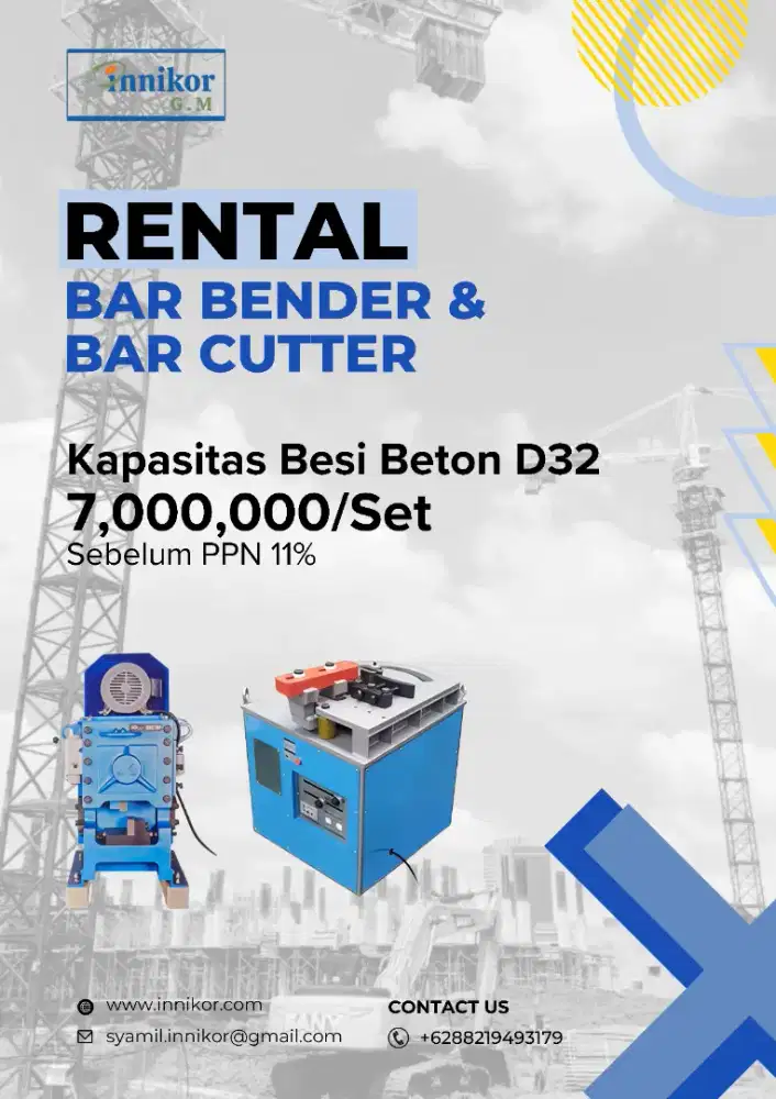Rental mesin Bar Bender & Bar Cutter kapasitas max besi diameter 32mm