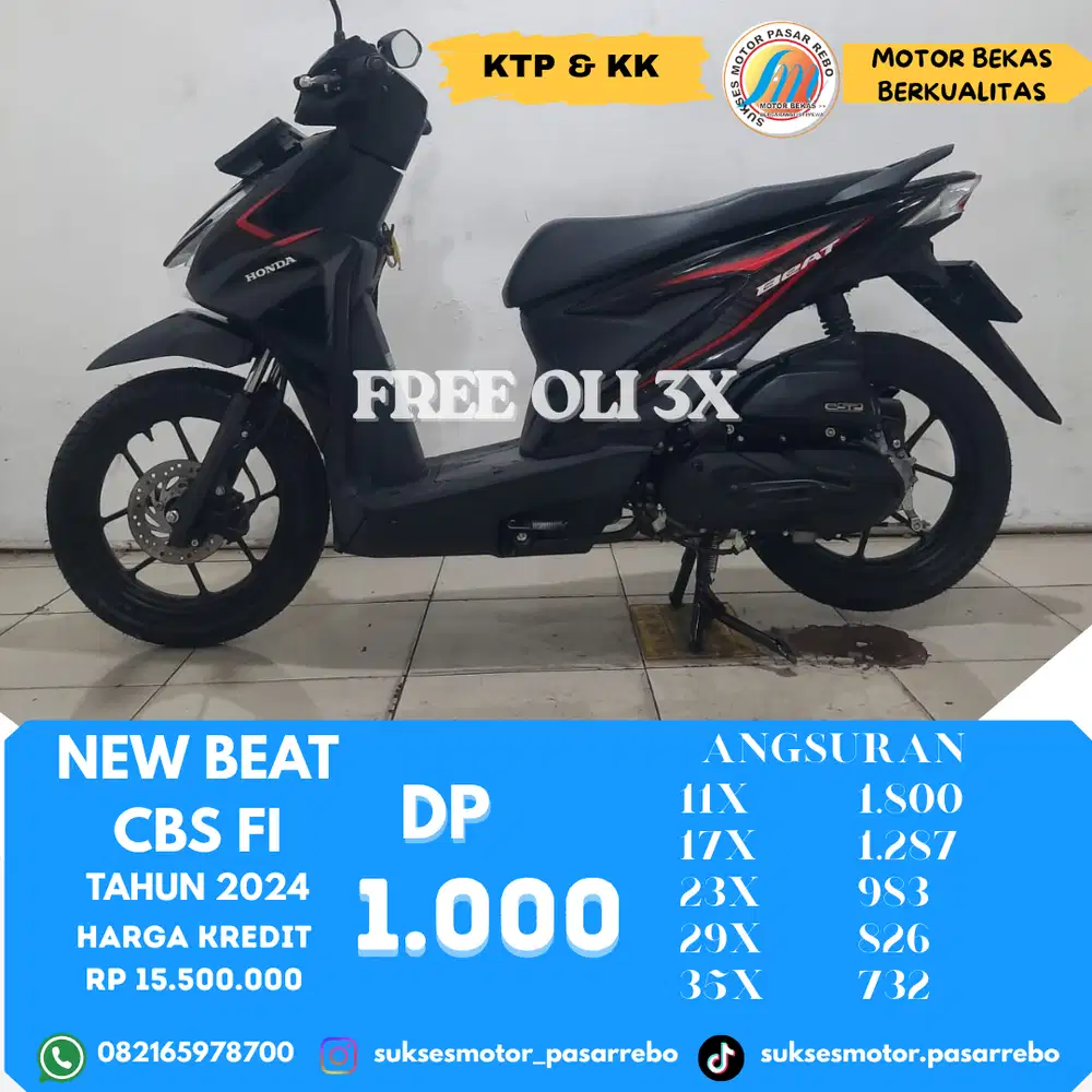 HONDA NEW BEAT CBS TAHUN 2024 SIAP PAKAI BERGARANSI,GRATIS SERVIS