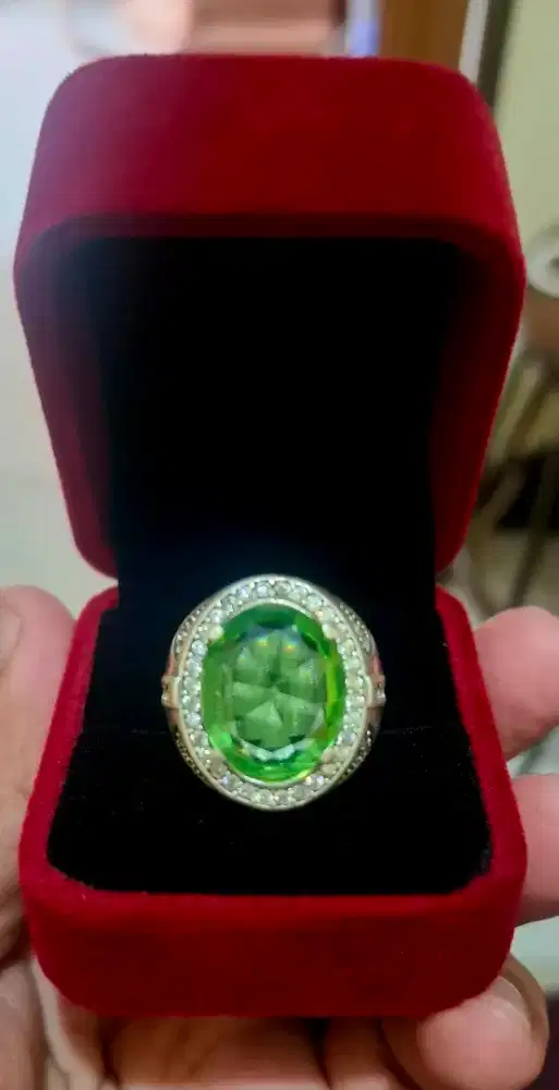 Cincin perak batu permata jamrud asli mulus & mewah ring 8
