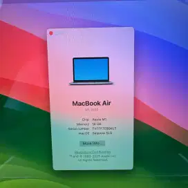 Macbook Air M1 13 Inch Ram 16 Ssd 512 lengkap full set Space grey