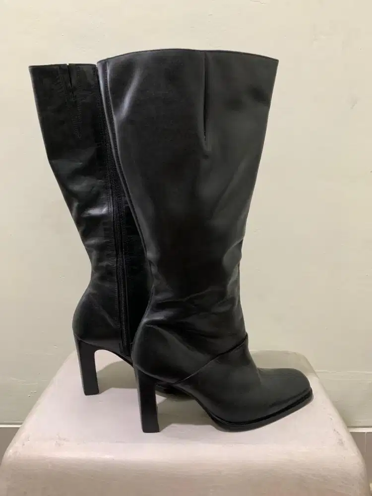 SEPATU LEATHER BOOTS WHITE MOUNTAIN MT HIGHHEEL KNEE ZIPPER HAK TINGGI