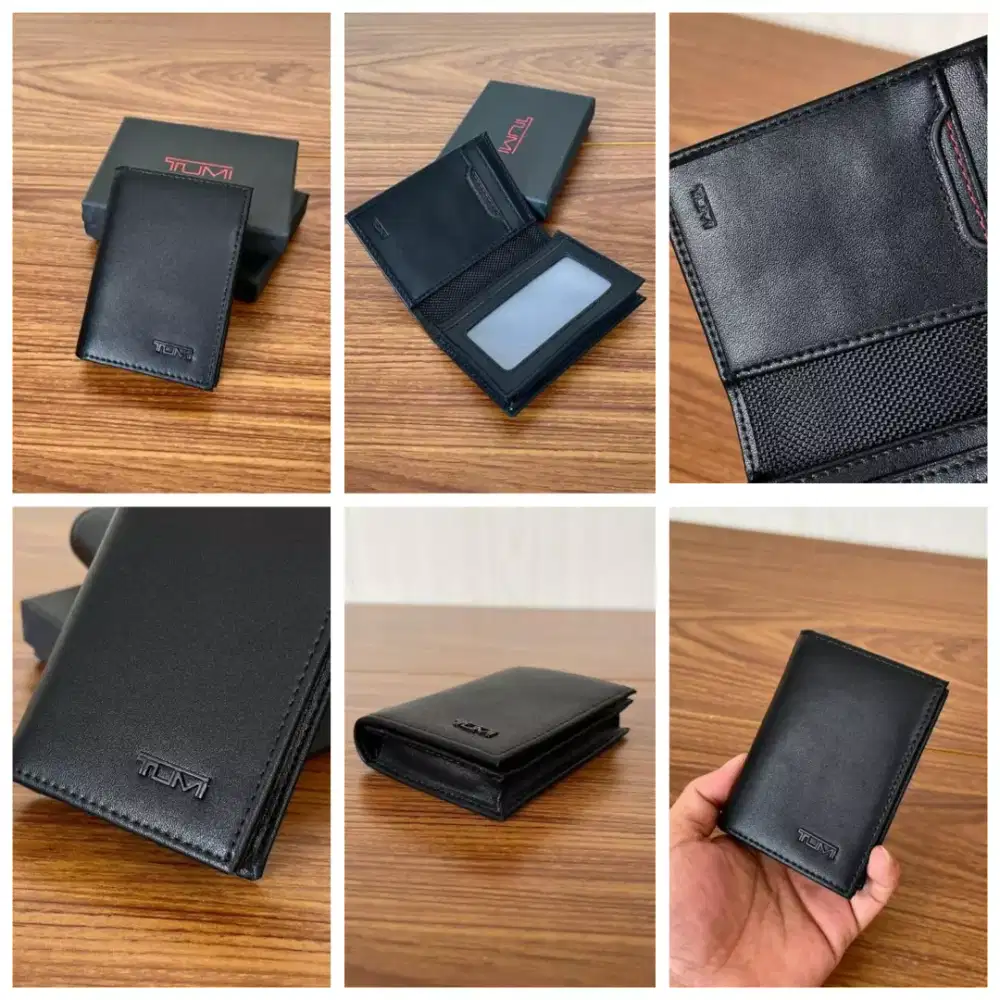 Dompet Tumi Gusseted black leather dompet kartu card wallet leather