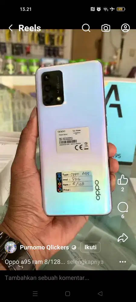 Hp Oppo A95 Ram 8/128 G. No minus masih ada kotak