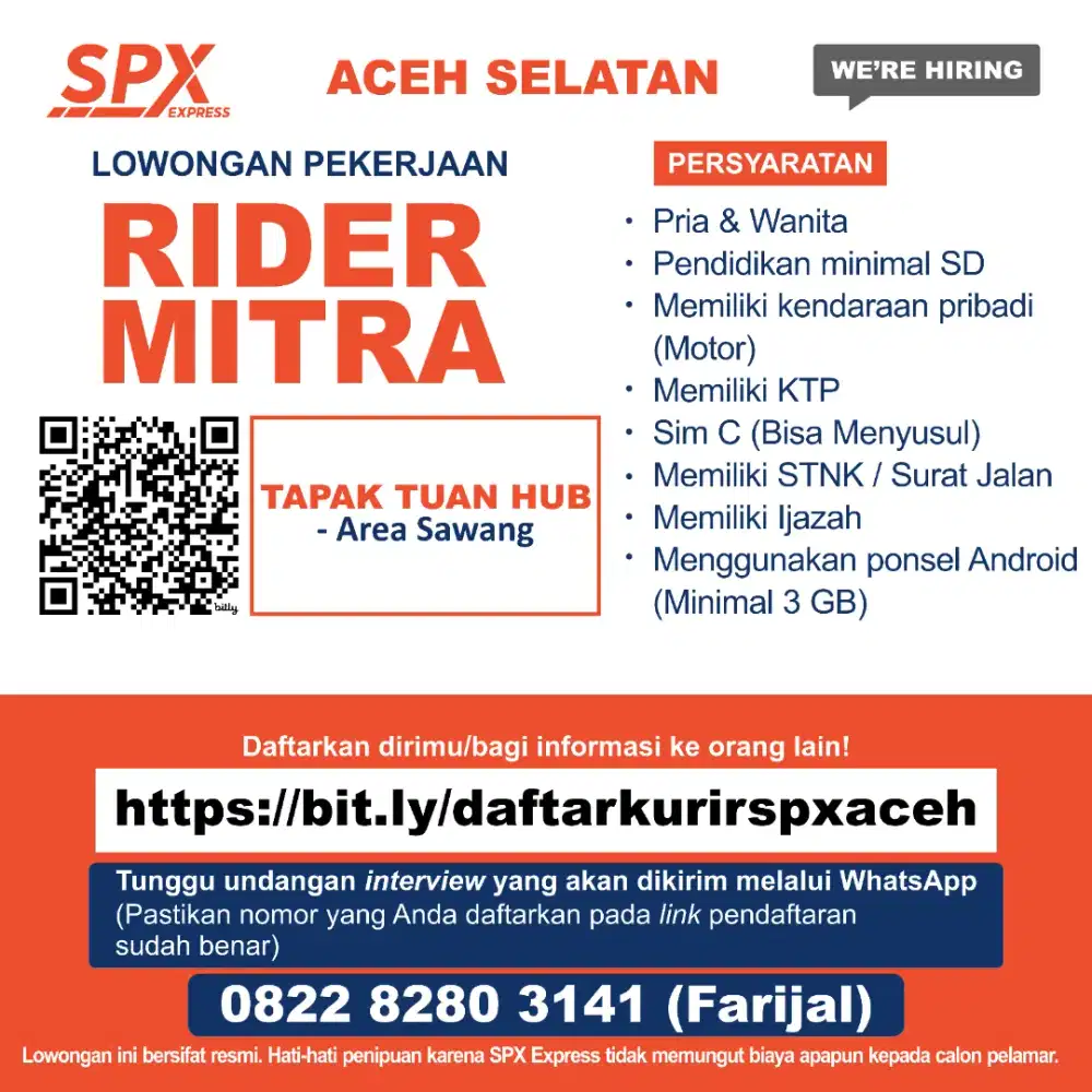 Lowongan kurir SPX aceh selatan