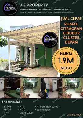 Jual Cepat Rumah Cantik Siap Huni 1,9 M Nego. CitraGran Cibubur.
