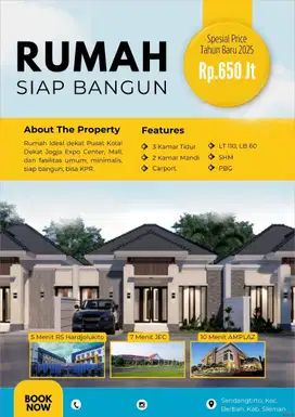 Dekat JEC Jogja Expo Center Rumah Siap Bangun Berbah Area Blok O, SHM