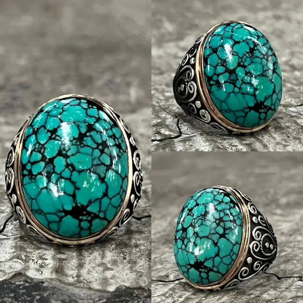 Cincin Natural Phyrus Hubei Turquoise Pirus Emas Swasa