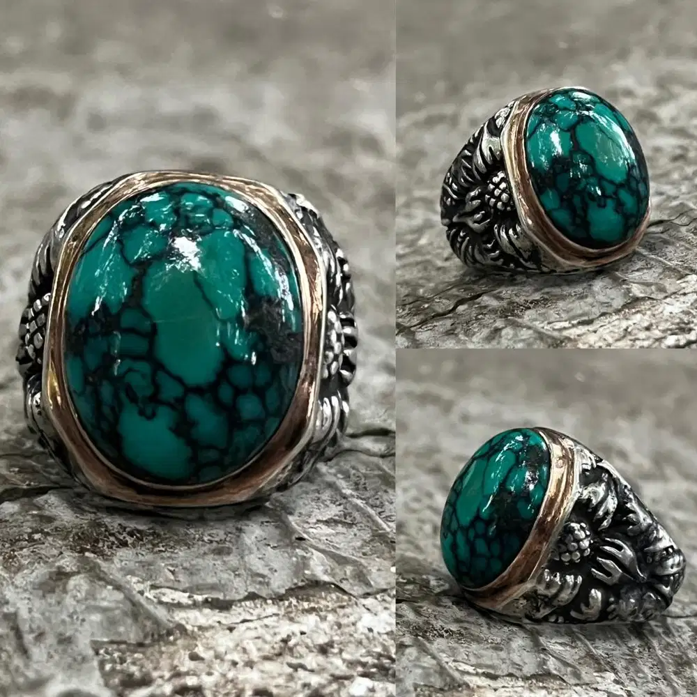Cincin Natural Phyrus Turquoise Pirus Hubei Hijau Kedondong