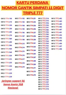 Kartu Perdana Nomor Cantik Telkomsel Simpati 11Digit TRIPLE 777