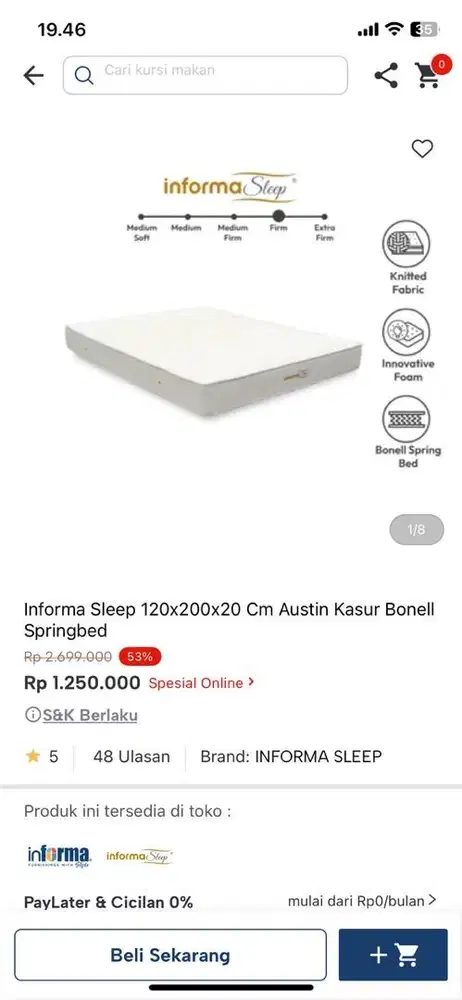 Kasur Springbed Informa size 120 x 200 x 20
