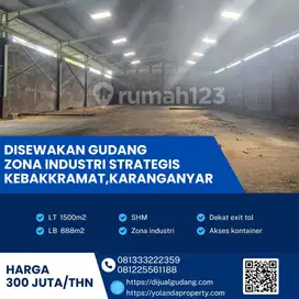 Sewakan Gudang Zona Industri Strategis Lokasi Karanganyar Luas 1500m2