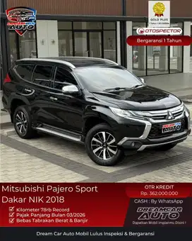 [km 78rb] Mitsubishi Pajero Sport Dakar Nik 2018 Hitam VRZ