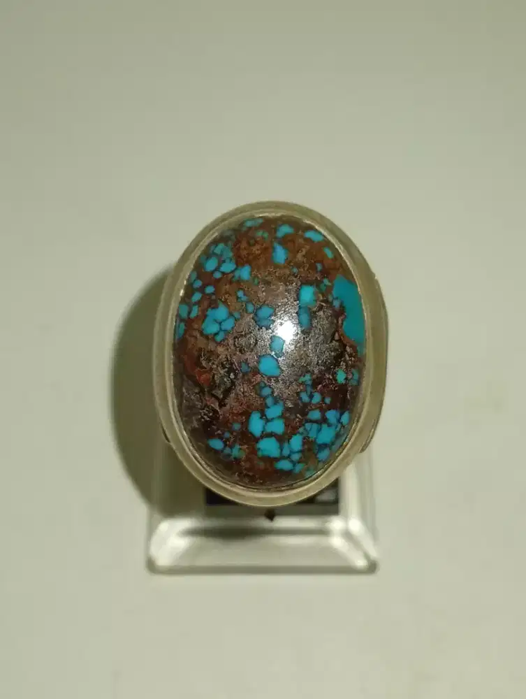 Batu pirus Persia biru ring perak
