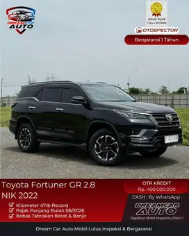 [Garansi 1 Thn] Toyota Fortuner GR 2.8 NIK 2022 Hitam VRZ 4x2 2023
