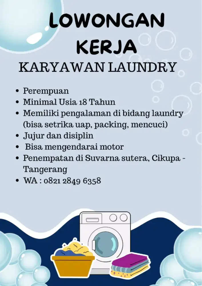 Lowongan Kerja Karyawan Laundry