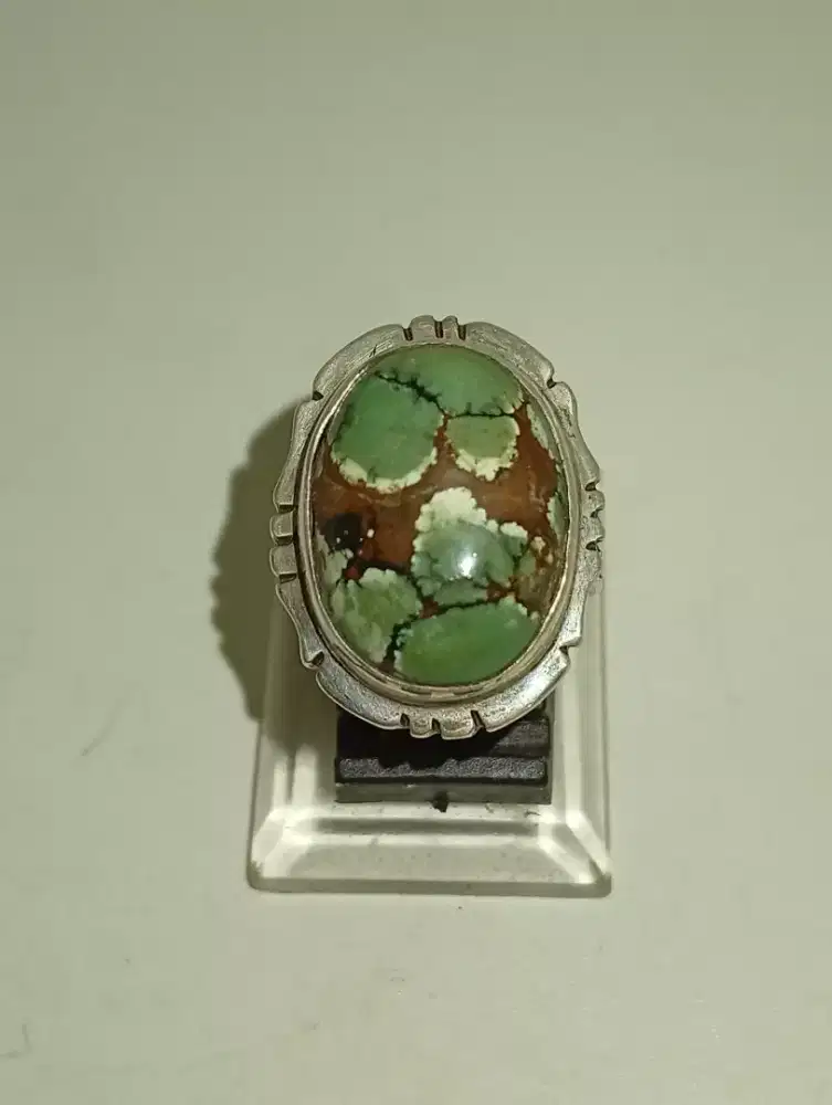 Batu pirus hubei motif huruf ring perak