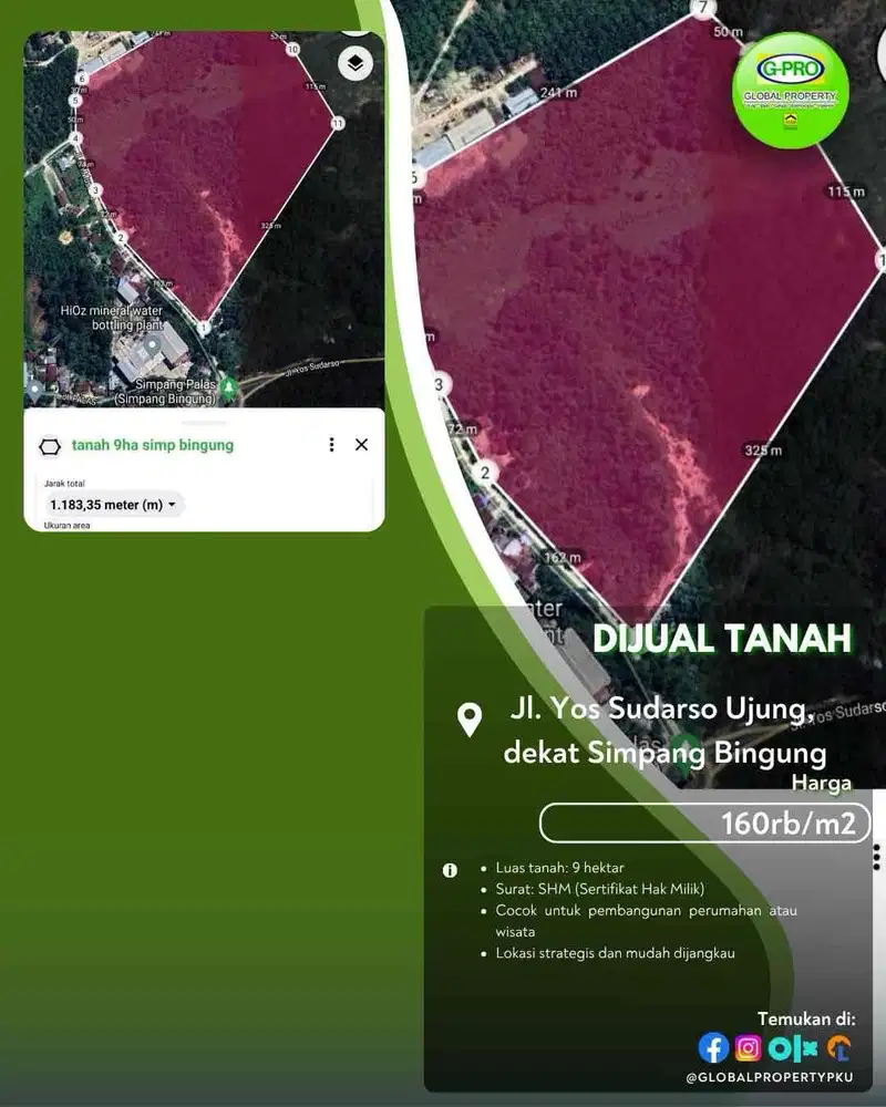 Dijual Tanah Jalan Yos Sudarso Pekanbaru Kota!