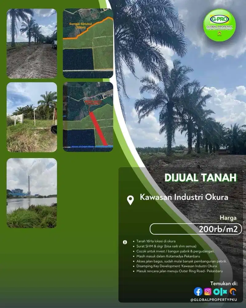Dijual Tanah Siap Bangun 16 Hektar Pekanbaru Kota Daerah Okura!