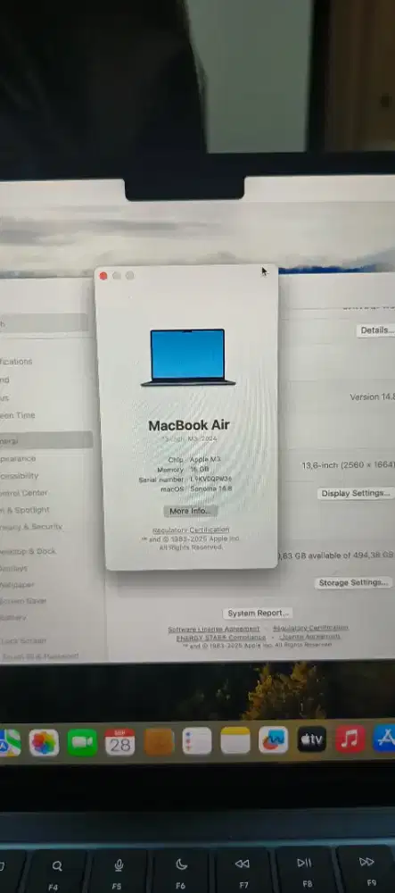 Macbook Air M3 layar 13 Inch Ram 16 Ssd 512 lengkap Midnight blue Ibox