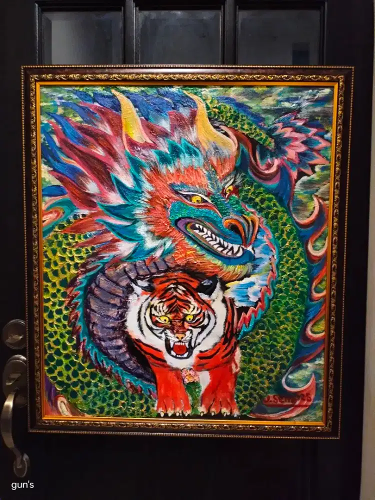 Lukisan Abstrak Tiger & Dragon