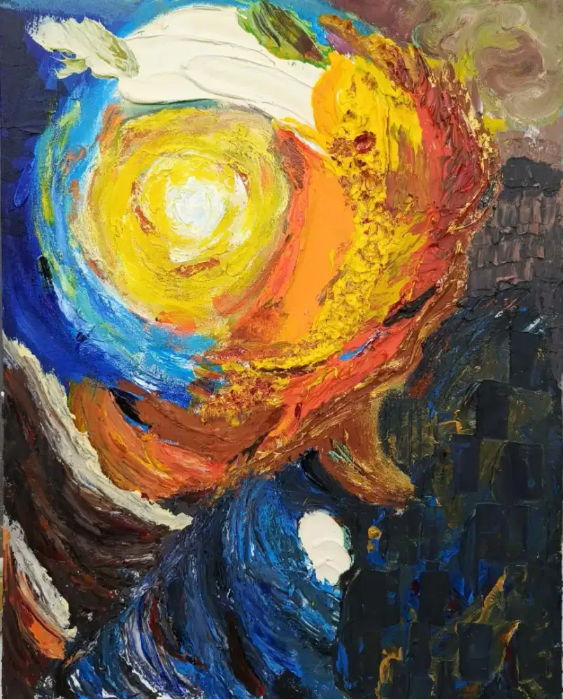 Lukisan Impasto.Title apakah aku terbakar?