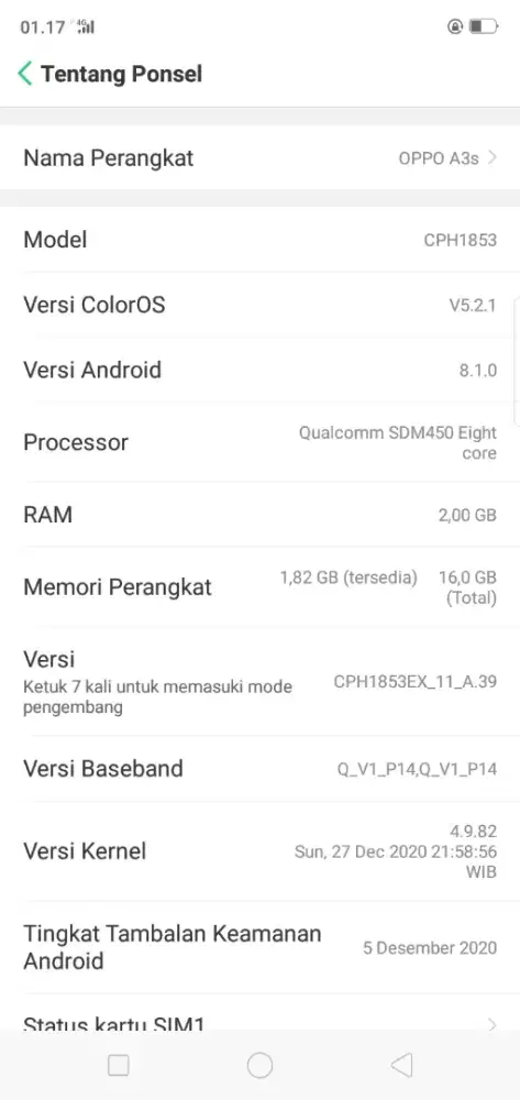 Jual hp Oppo a3s