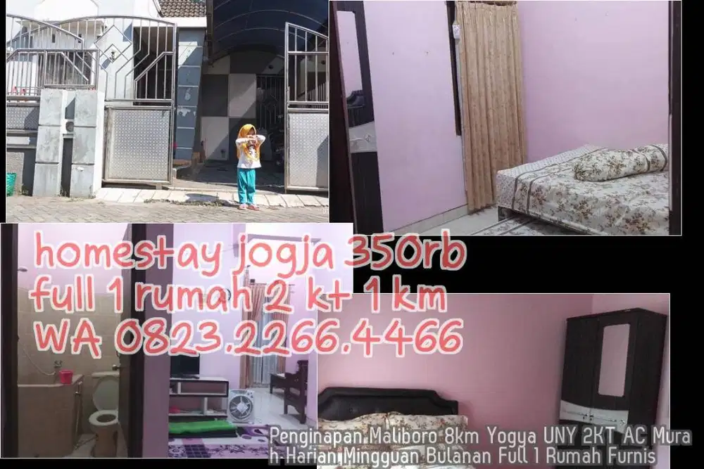 Penginapan Maliboro 8km Yogya UNY 2KT AC Murah Harian Mingguan Bulanan