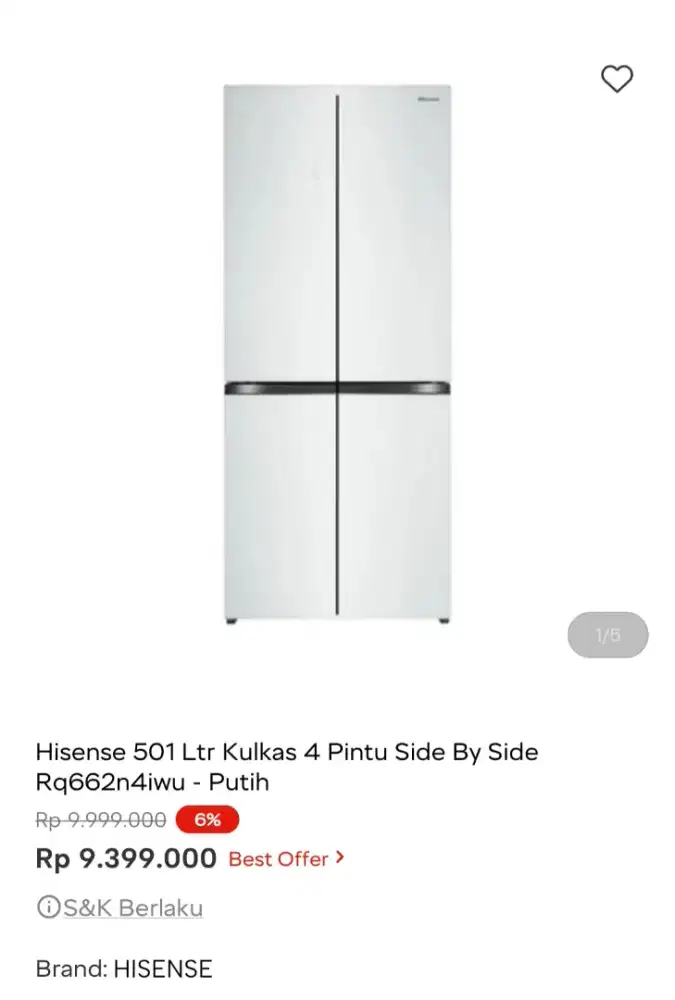 Kulkas hisense 4 pintu 501L