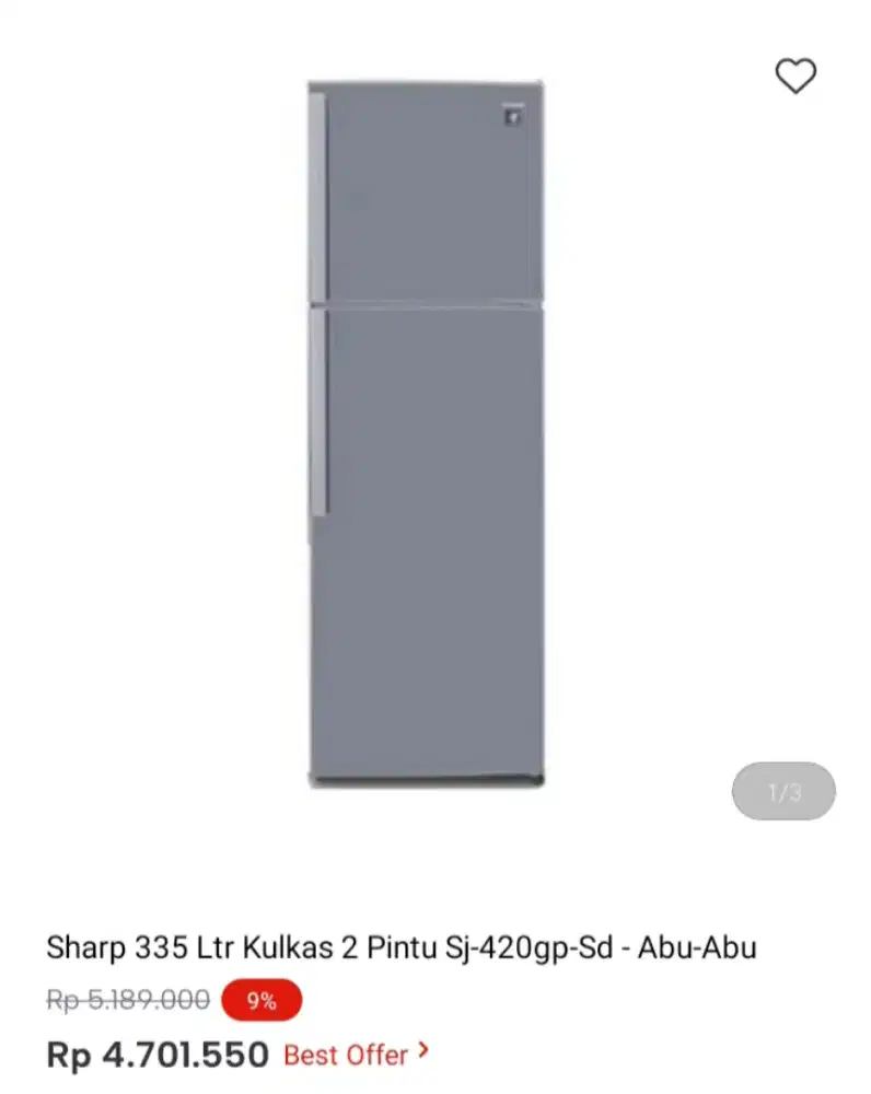 Sharp 335 Ltr Kulkas 2 Pintu Sj-420gp-Sd - Abu-Abu