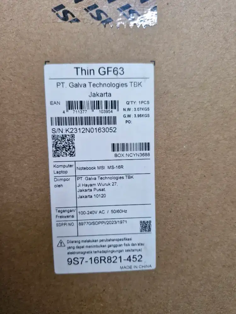 MSI GF63 Invidia 4060 8GB ddr6