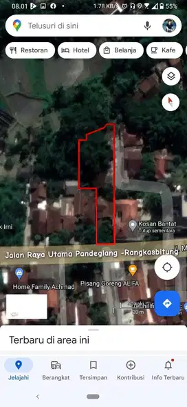 Jual Tanah bonus rumah lebar 13 meter pinggir jalan Pandeglang Banten