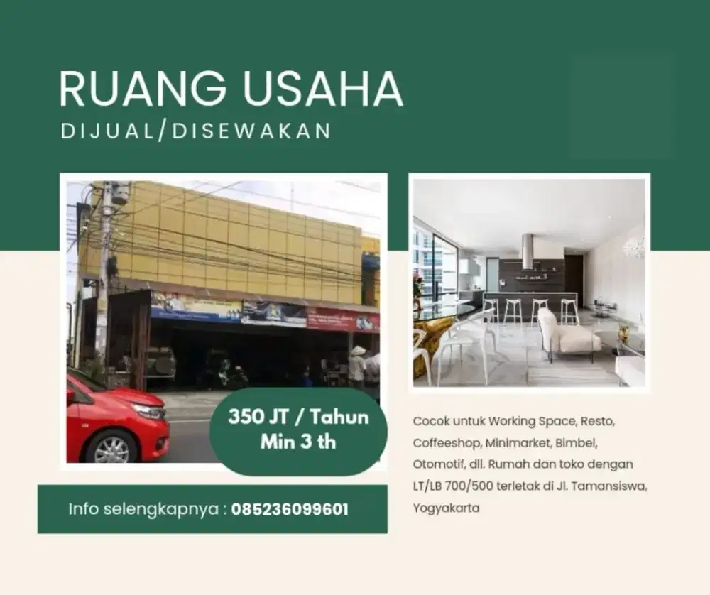 Disewakan ruang usaha di Jl Tamansiswa