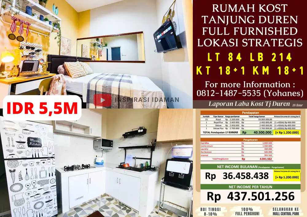 Rumah Kost Tanjung Duren Full Furnished Lokasi Strategis