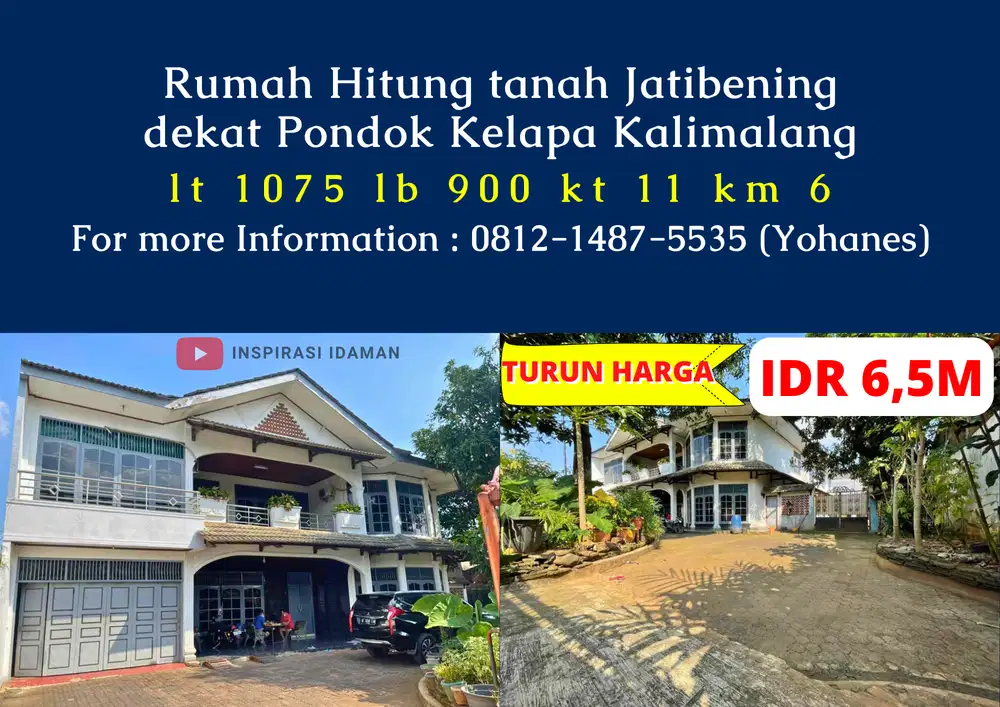 Rumah Hitung tanah Jatibening dekat Pondok Kelapa Kalimalang