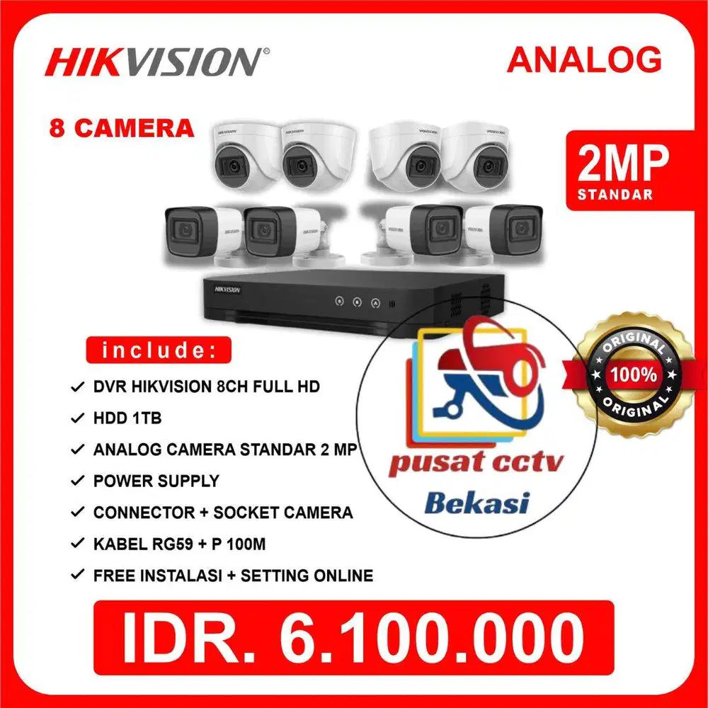 PAKET CCTV HIKVISION 8 CAMERA SUDAH BERIKUT PEMASANGAN