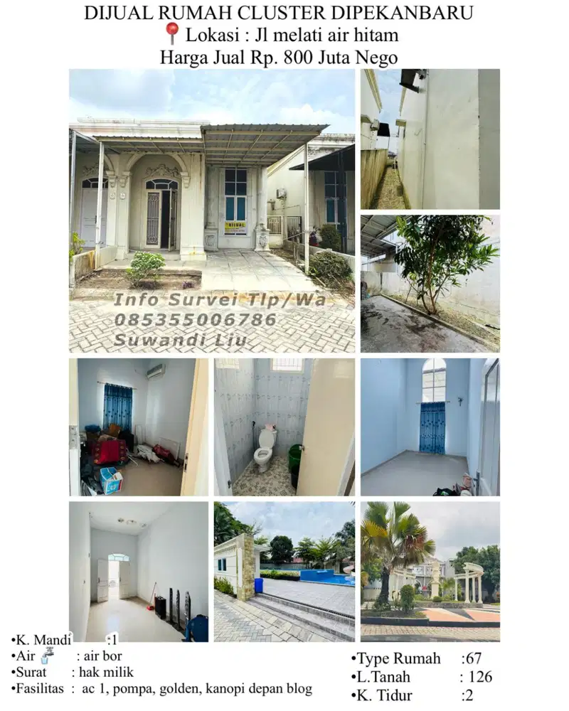Dijual rumah cluster Jl. Melati Air Hitam