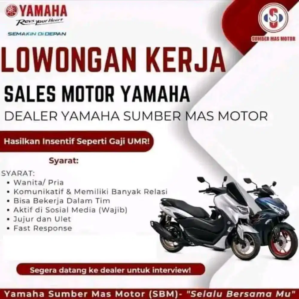 Lowongan kerja sales Marketing Yamaha